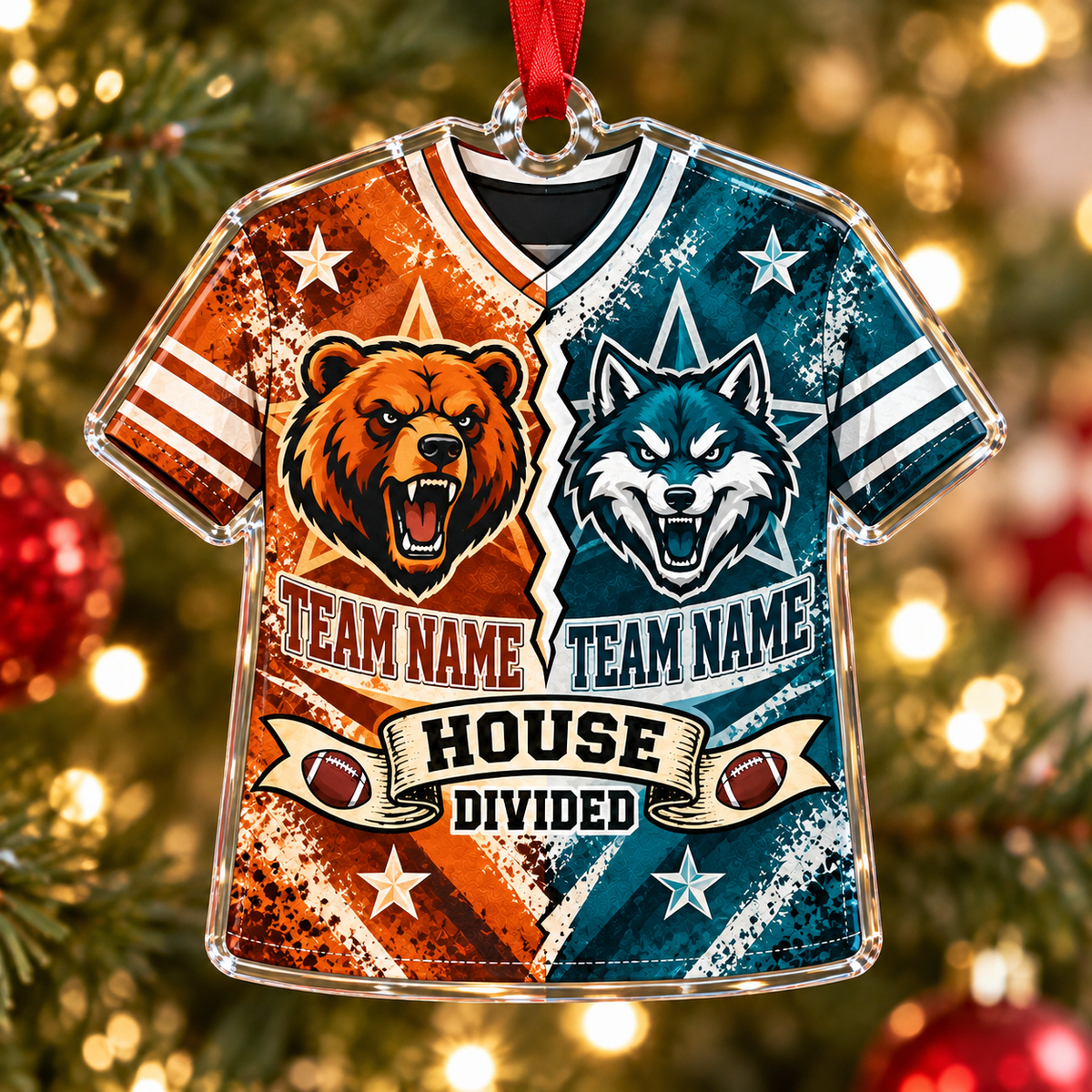 Personalized Football Cheer Mascot Ornament, Custom Team Name Game Day Decor