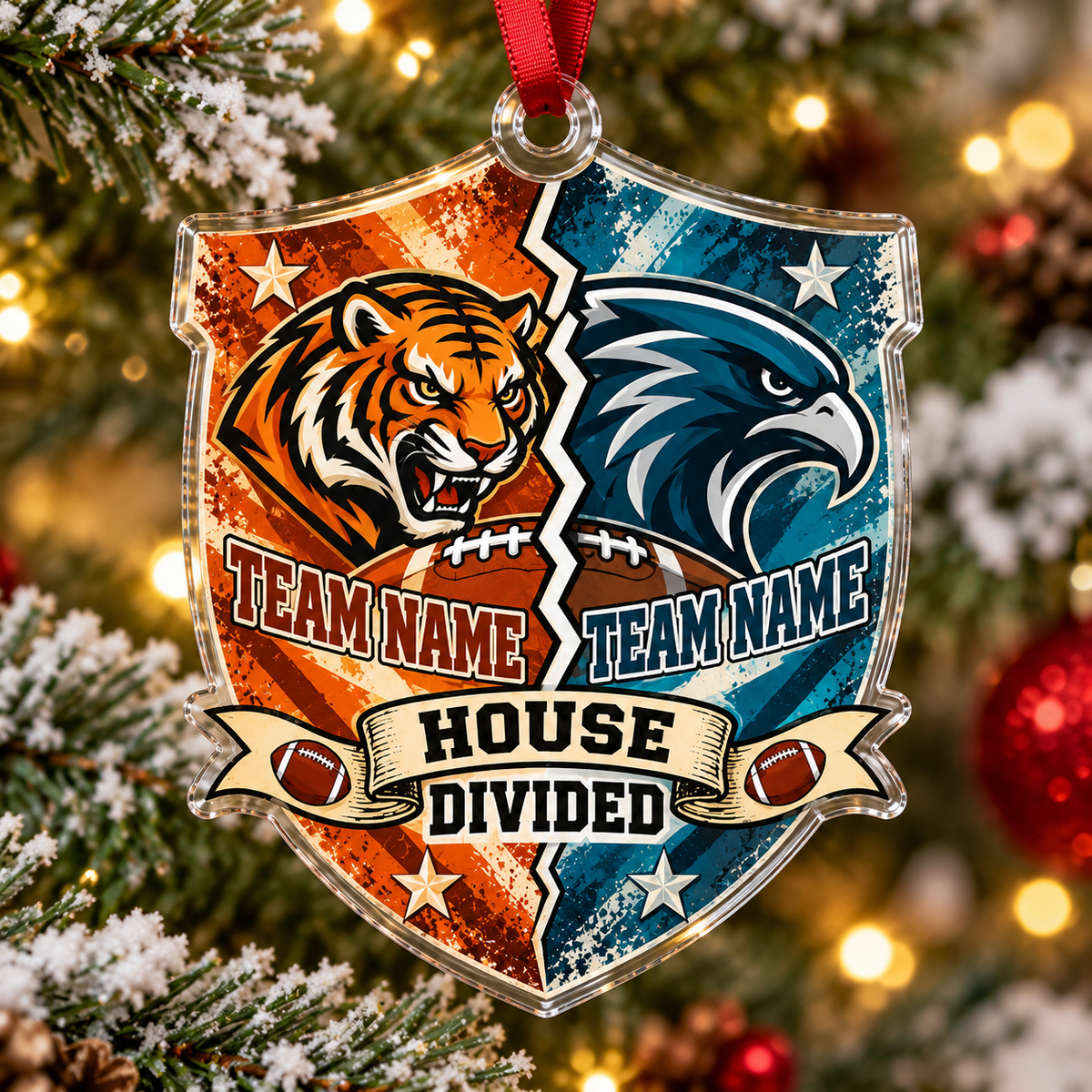 Personalized Football Cheer Mascot Ornament, Custom Team Name Game Day Decor