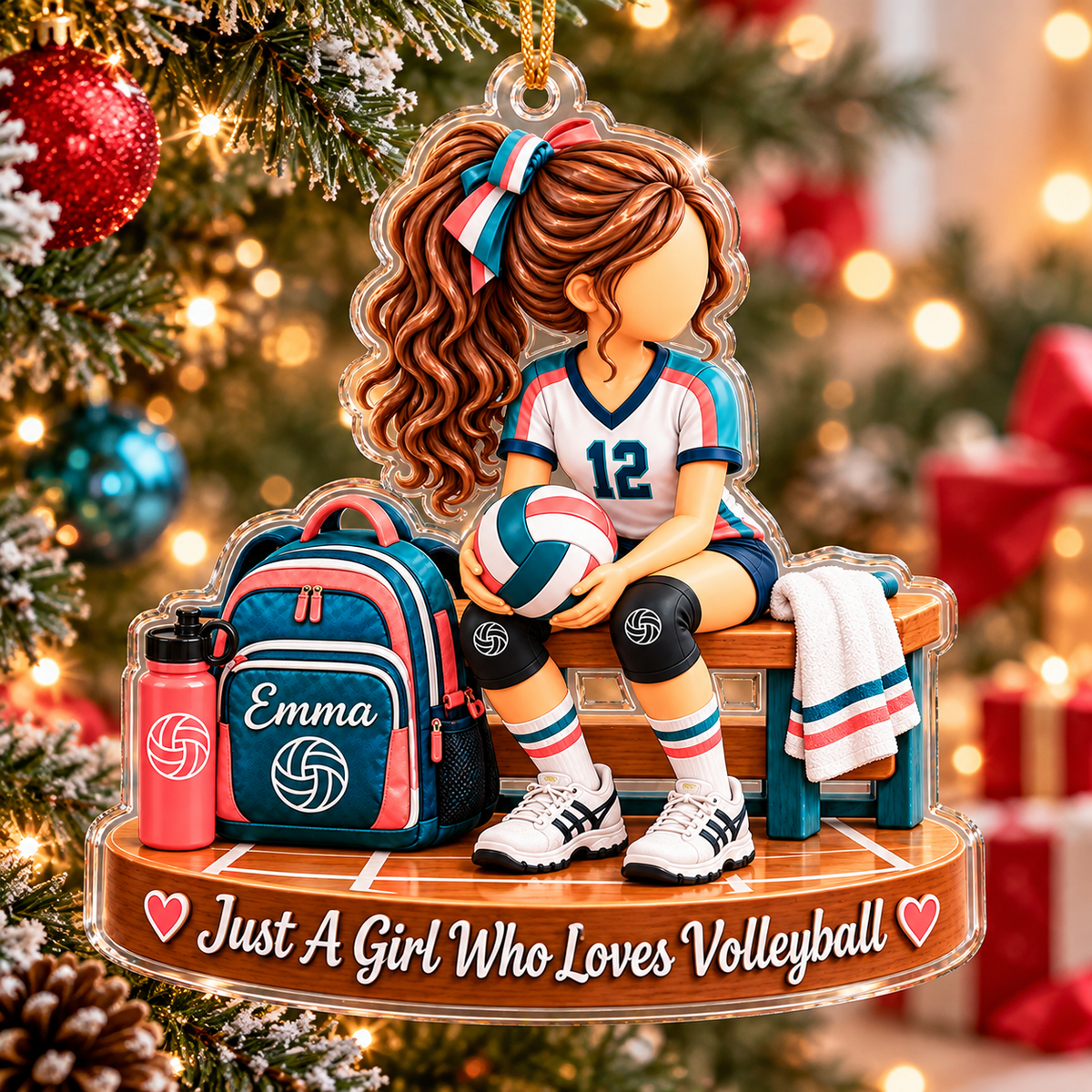 Personalized Volleyball Christmas Ornament for Girls, Custom Name & Number