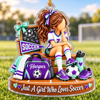Personalized Soccer Christmas Ornament for Girls, Custom Name & Number Gift