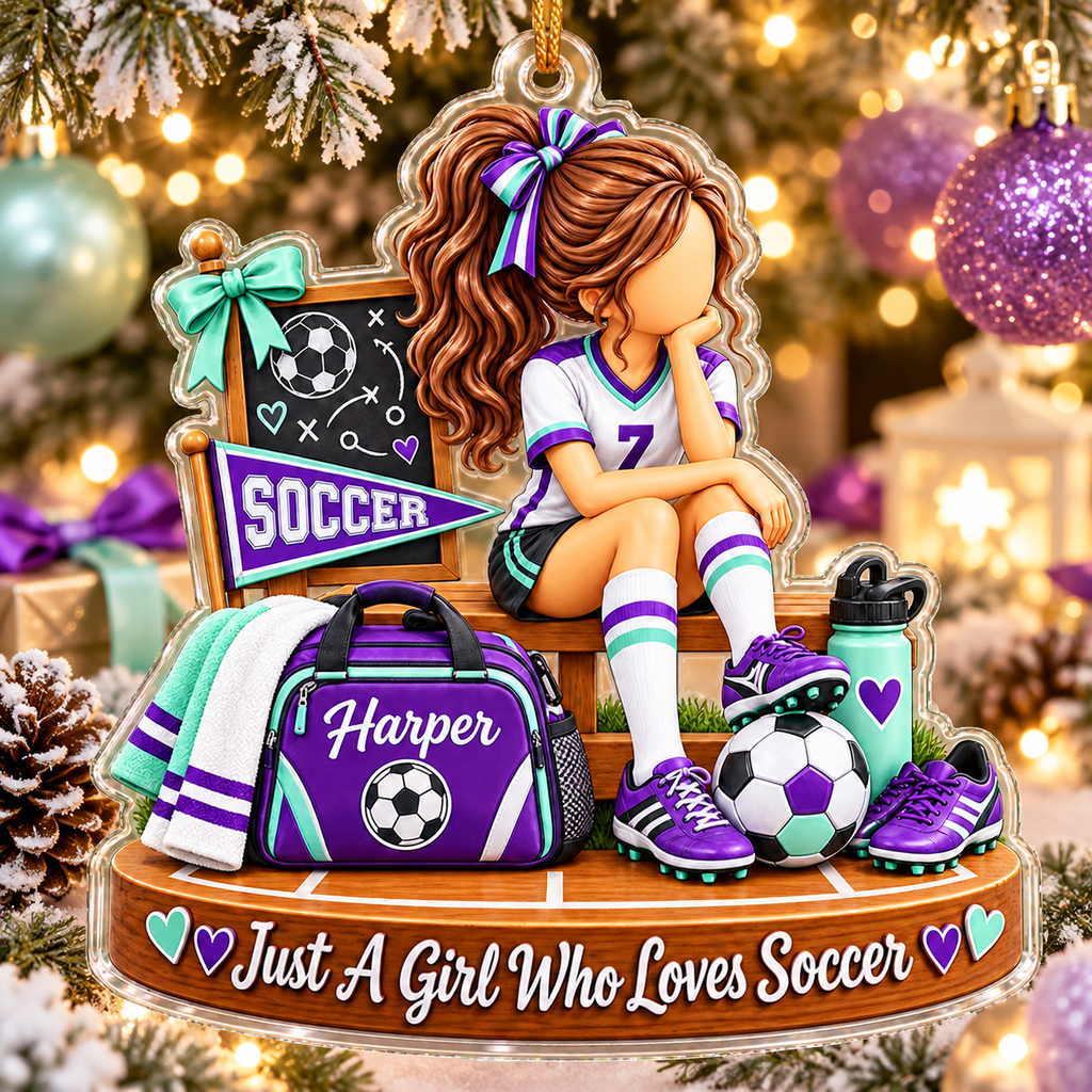 Personalized Soccer Christmas Ornament for Girls, Custom Name & Number Gift