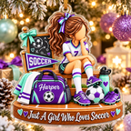 Personalized Soccer Christmas Ornament for Girls, Custom Name & Number Gift
