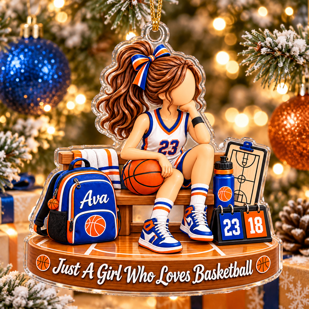 Personalized Basketball Christmas Ornament for Girls, Custom Name & Number