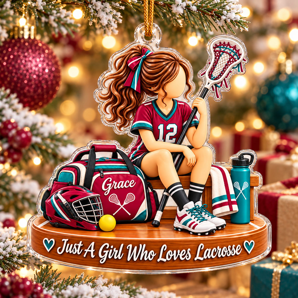 Personalized Lacrosse Christmas Ornament for Girls, Custom Name & Number Gift