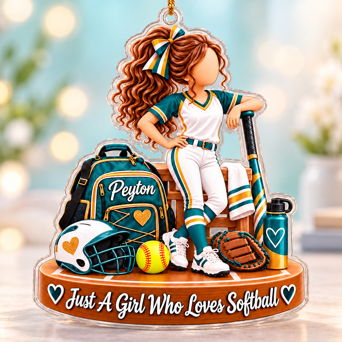 Personalized Girls Softball Team Ornament, Custom Team Name Christmas Decor