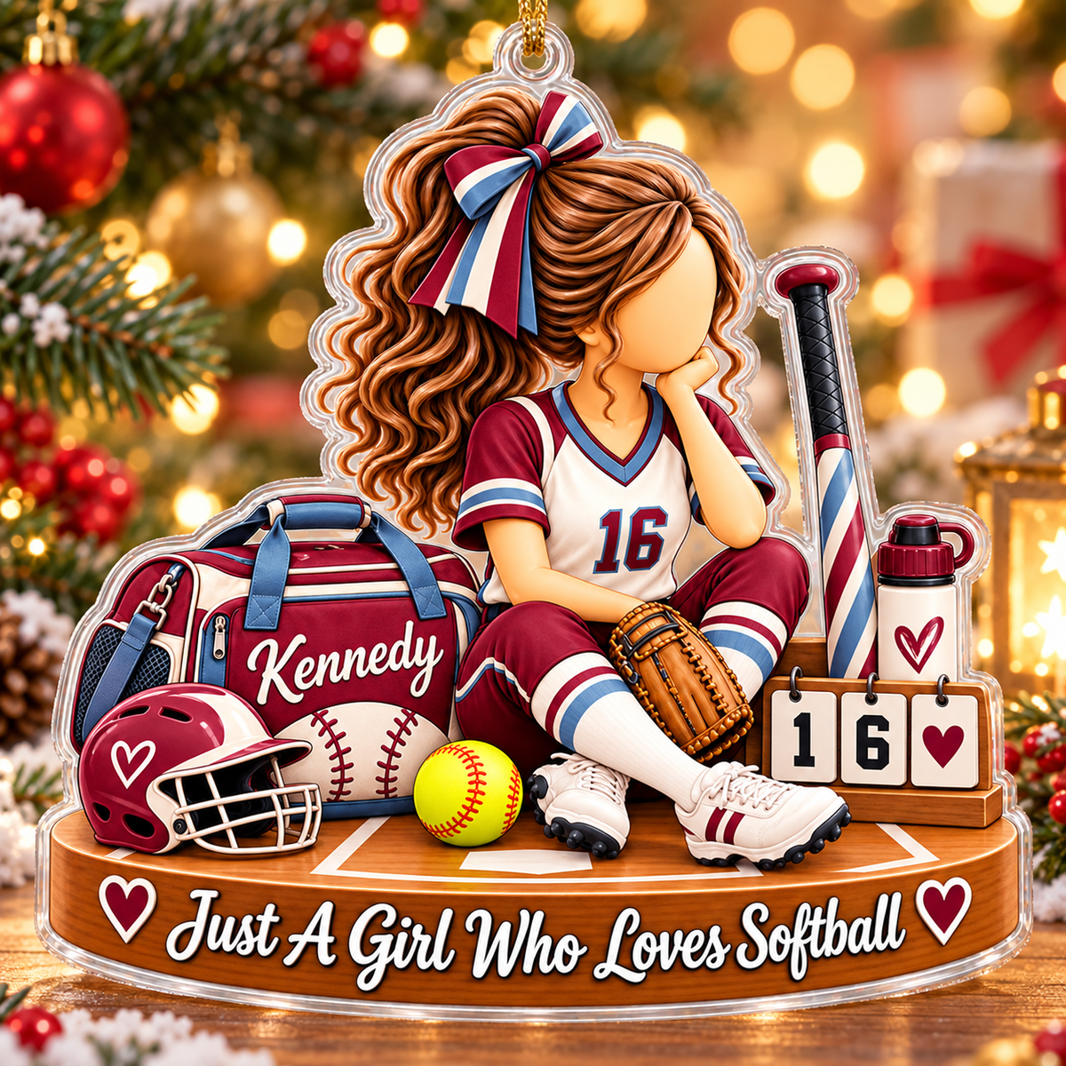 Personalized Softball Keepsake Ornament, Custom Player Name & Number Gift