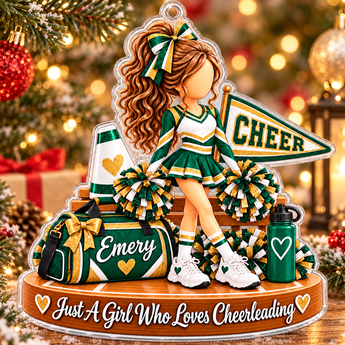 Personalized Cheerleader Keepsake Ornament, Custom Cheer Team Holiday Gift