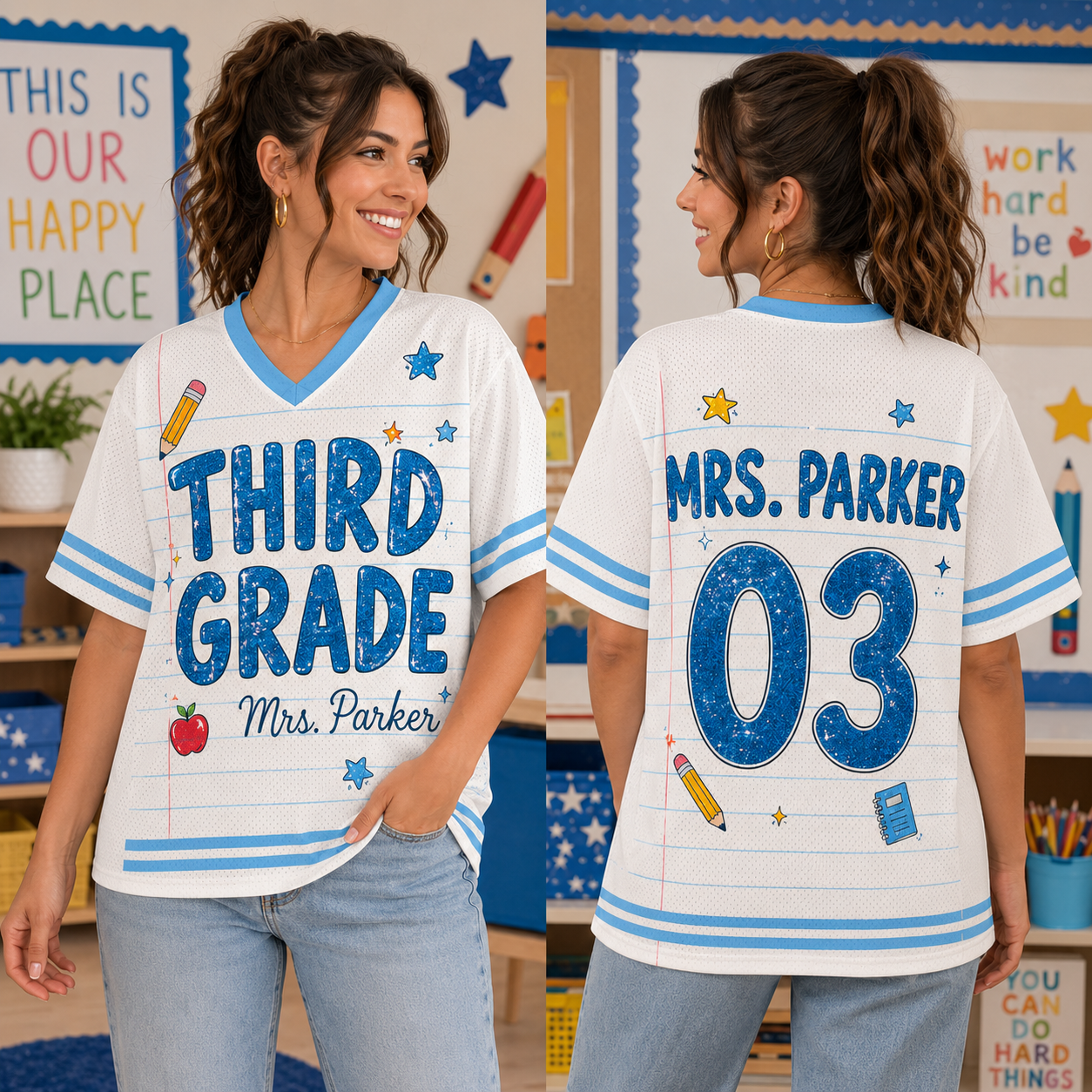 Personalized Grade Level Baseball Jersey, Custom Teacher Name & Number Shirt