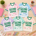 Personalized Grade Level Mesh Jersey, Custom Name Striped Bow Shirt