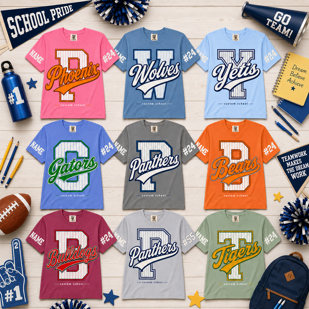 Custom Vertical Stripe Mascot T-Shirt, School Spirit Game Day Gift