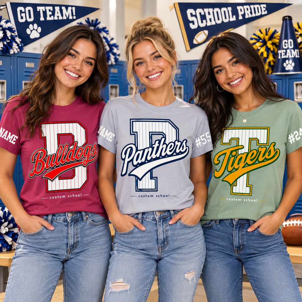 Custom Vertical Stripe Mascot T-Shirt, School Spirit Game Day Gift