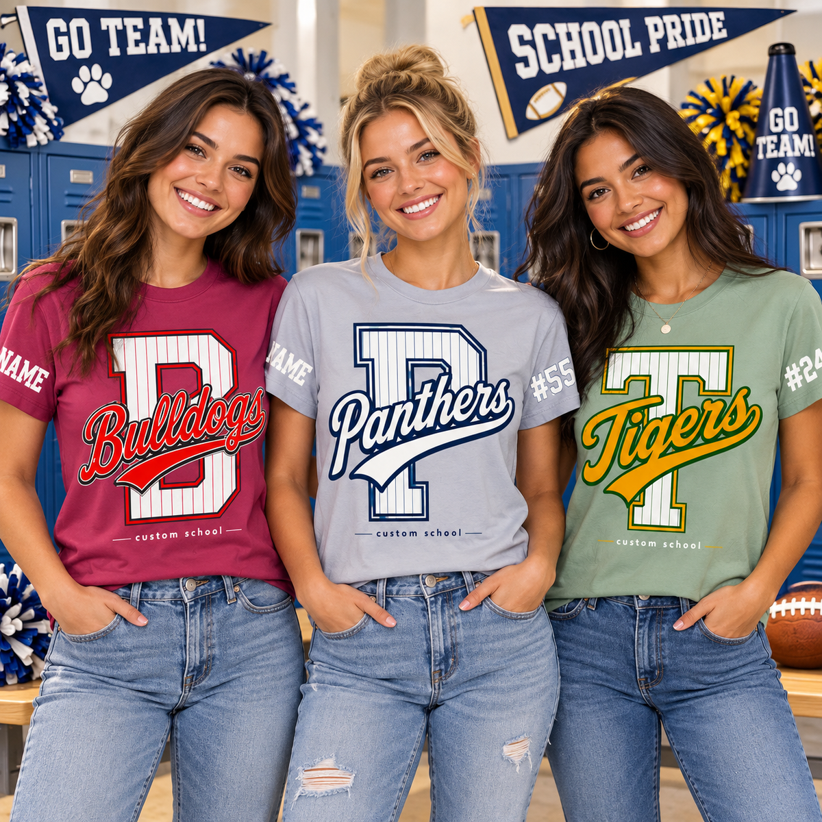 Custom Vertical Stripe Mascot T-Shirt, School Spirit Game Day Gift