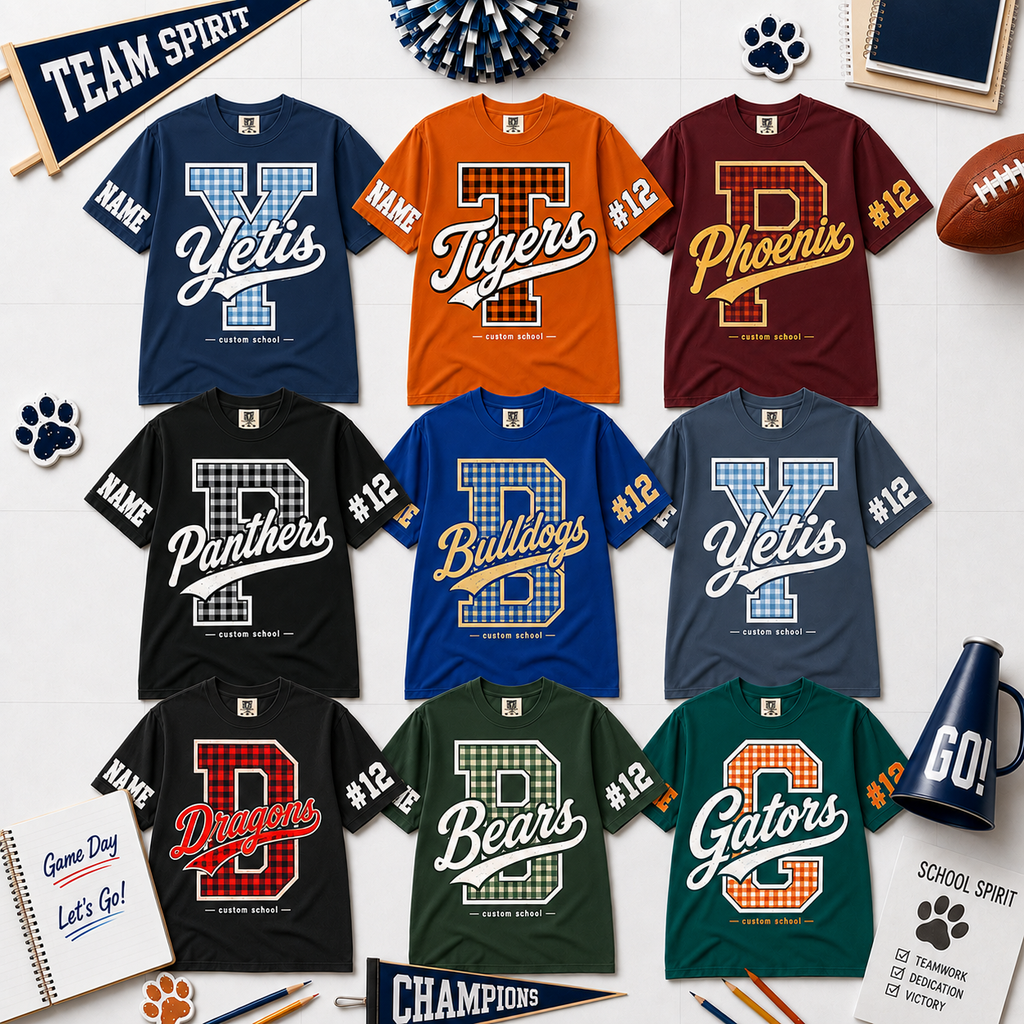 Custom Plaid Mascot T-Shirt, School Spirit Game Day Gift