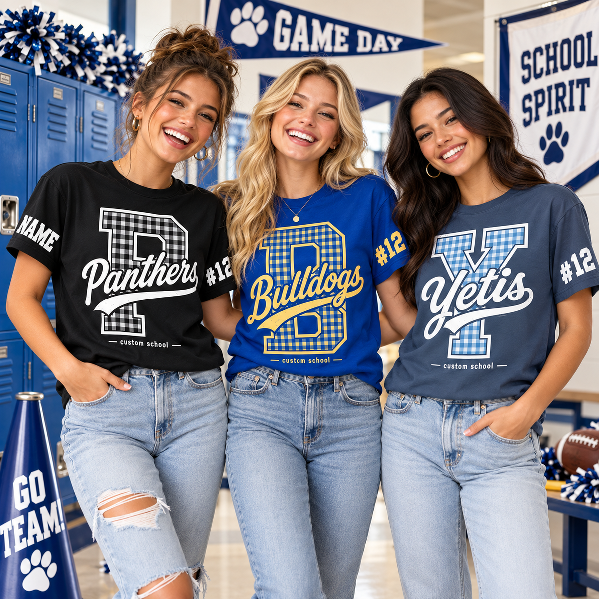 Custom Plaid Mascot T-Shirt, School Spirit Game Day Gift