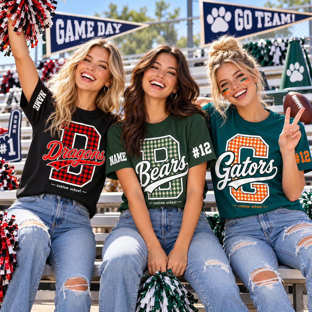 Custom Plaid Mascot T-Shirt, School Spirit Game Day Gift
