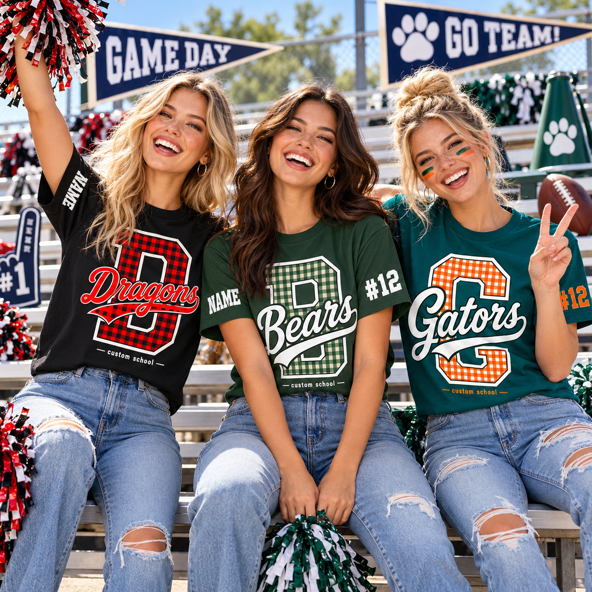 Custom Plaid Mascot T-Shirt, School Spirit Game Day Gift