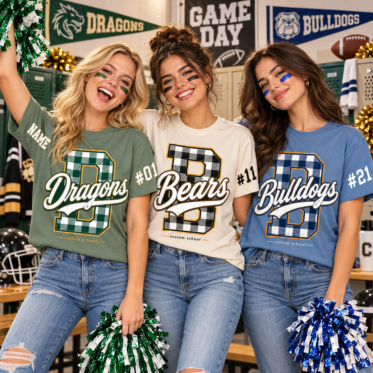 Custom Plaid Mascot T-Shirt, Proud School Spirit Game Day Gift