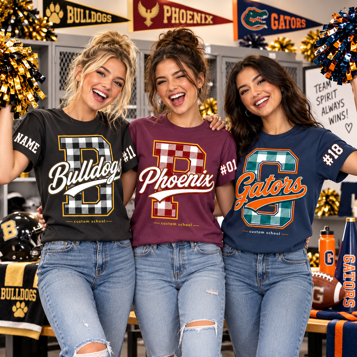 Custom Plaid Mascot T-Shirt, Proud School Spirit Game Day Gift