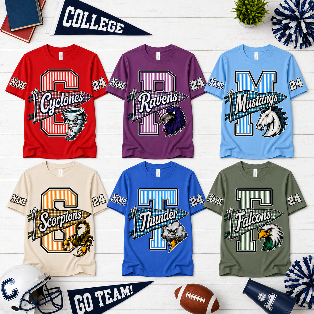Custom School Mascot Graphic Shirt, Pennant Stripe Game Day Appare