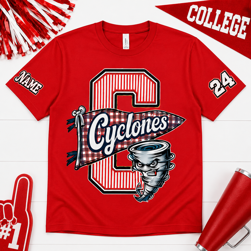 Custom School Mascot Graphic Shirt, Pennant Stripe Game Day Appare