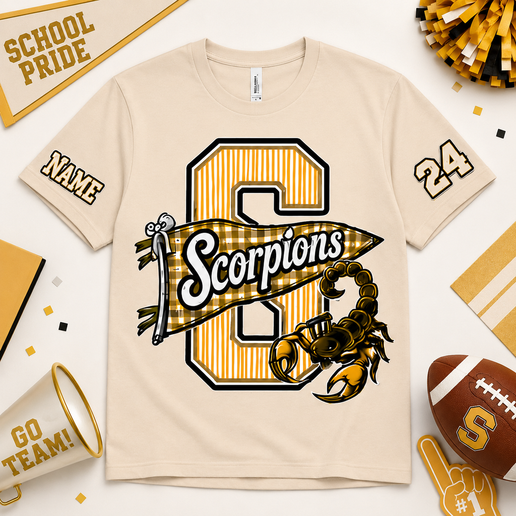 Custom School Mascot Graphic Shirt, Pennant Stripe Game Day Appare