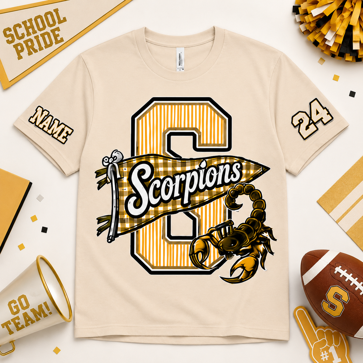 Custom School Mascot Graphic Shirt, Pennant Stripe Game Day Appare