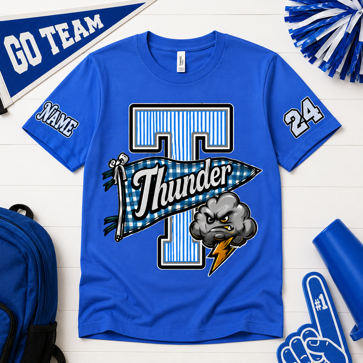 Custom School Mascot Graphic Shirt, Pennant Stripe Game Day Appare