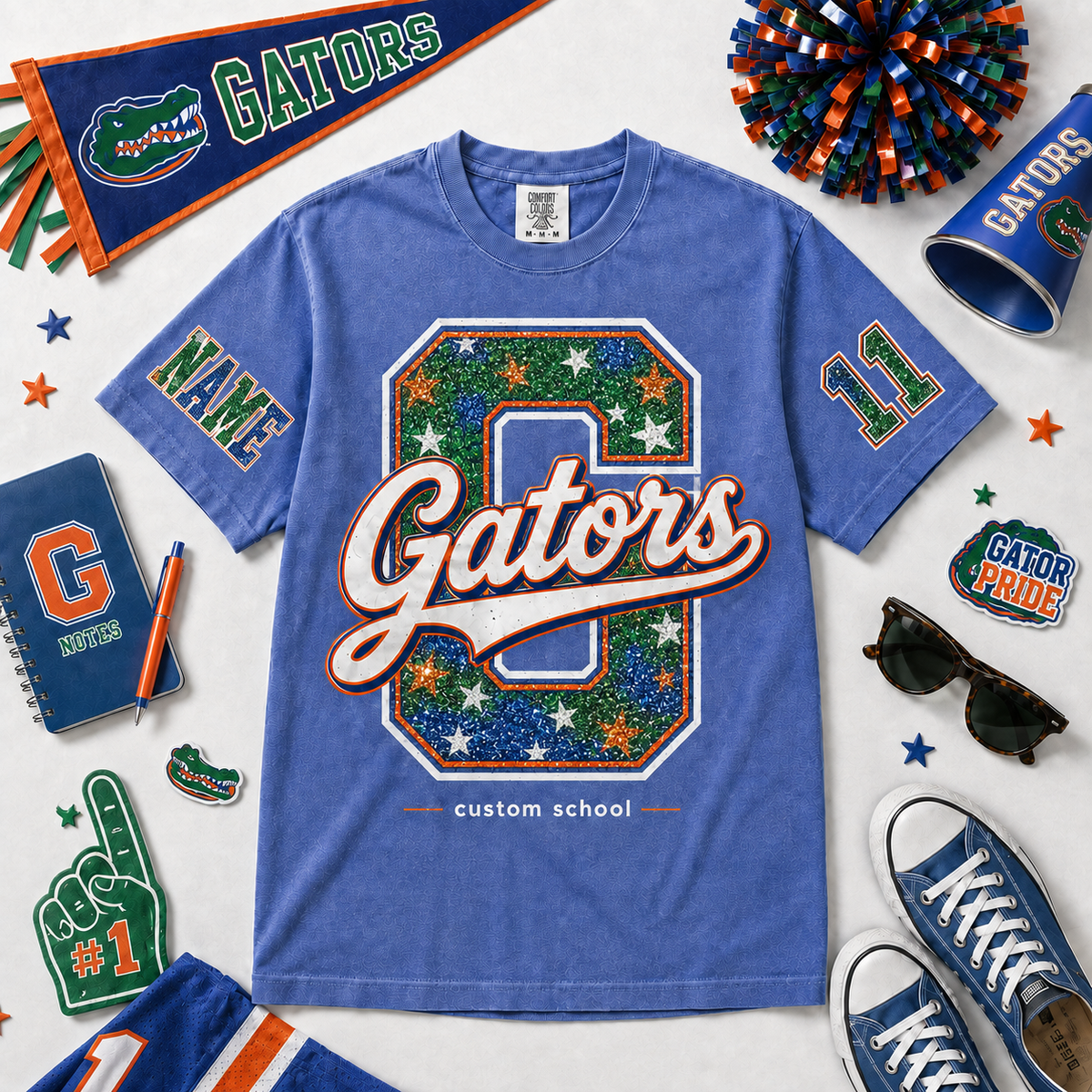 Custom Starry Varsity Letter T-Shirt, Personalized Game Day Gift
