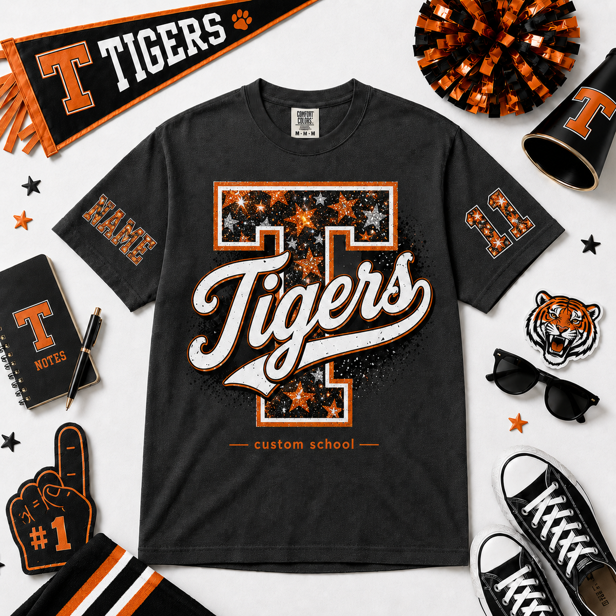 Custom Starry Varsity Letter T-Shirt, Personalized Game Day Gift