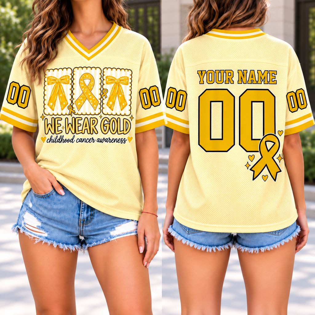 Gold Ribbon Football Jersey, Childhood Cancer Warrior Supporter Tribute Gift - product image 2