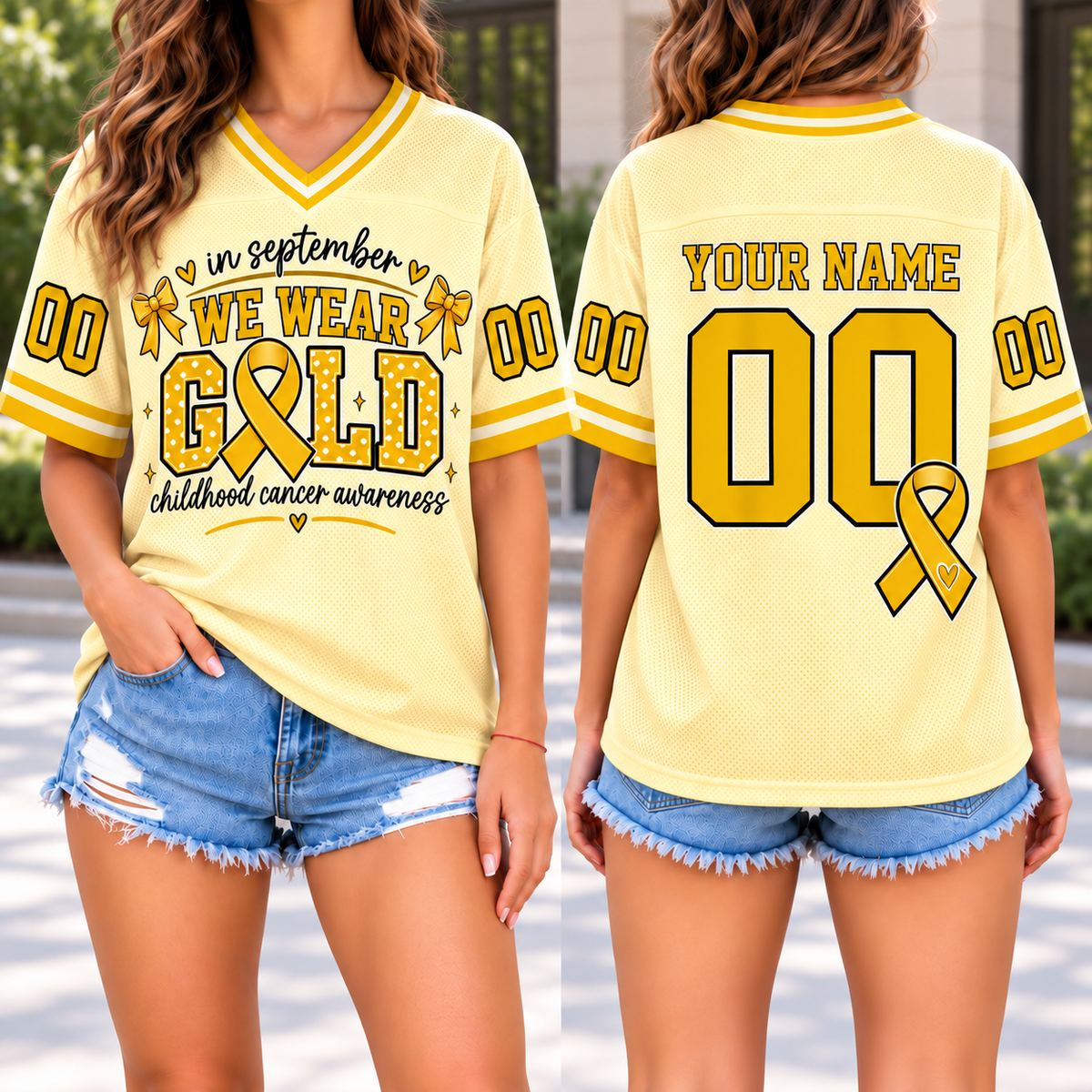 Childhood Cancer Awareness Football Jersey, September Gold Spirit Wear - product image 2
