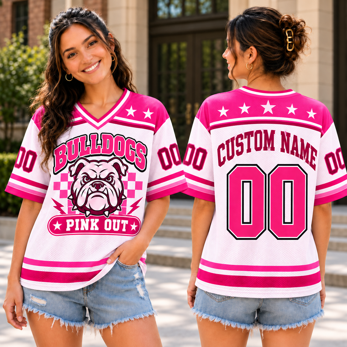 Custom Mascot Pink Out Football Jersey, Game Day School Spirit Gift - product image 2