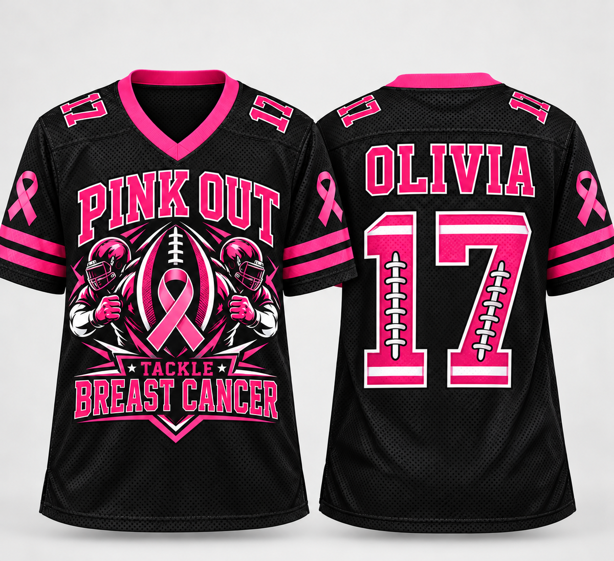Tackle Breast Cancer Football Jersey, Warrior Fighter Supporter Gift - product image 1