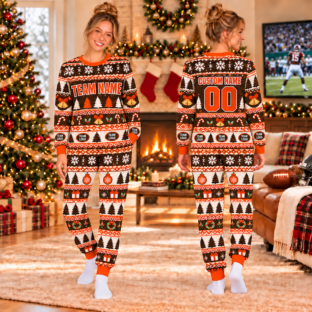 Custom Football Christmas Pajamas, Custom Team Spirit Holiday Sleepwear