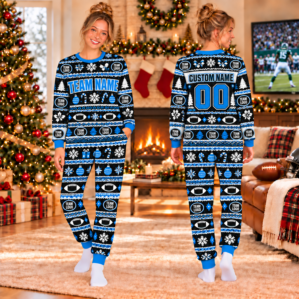 Custom Football Christmas Pajamas, Custom Team Spirit Holiday Sleepwear