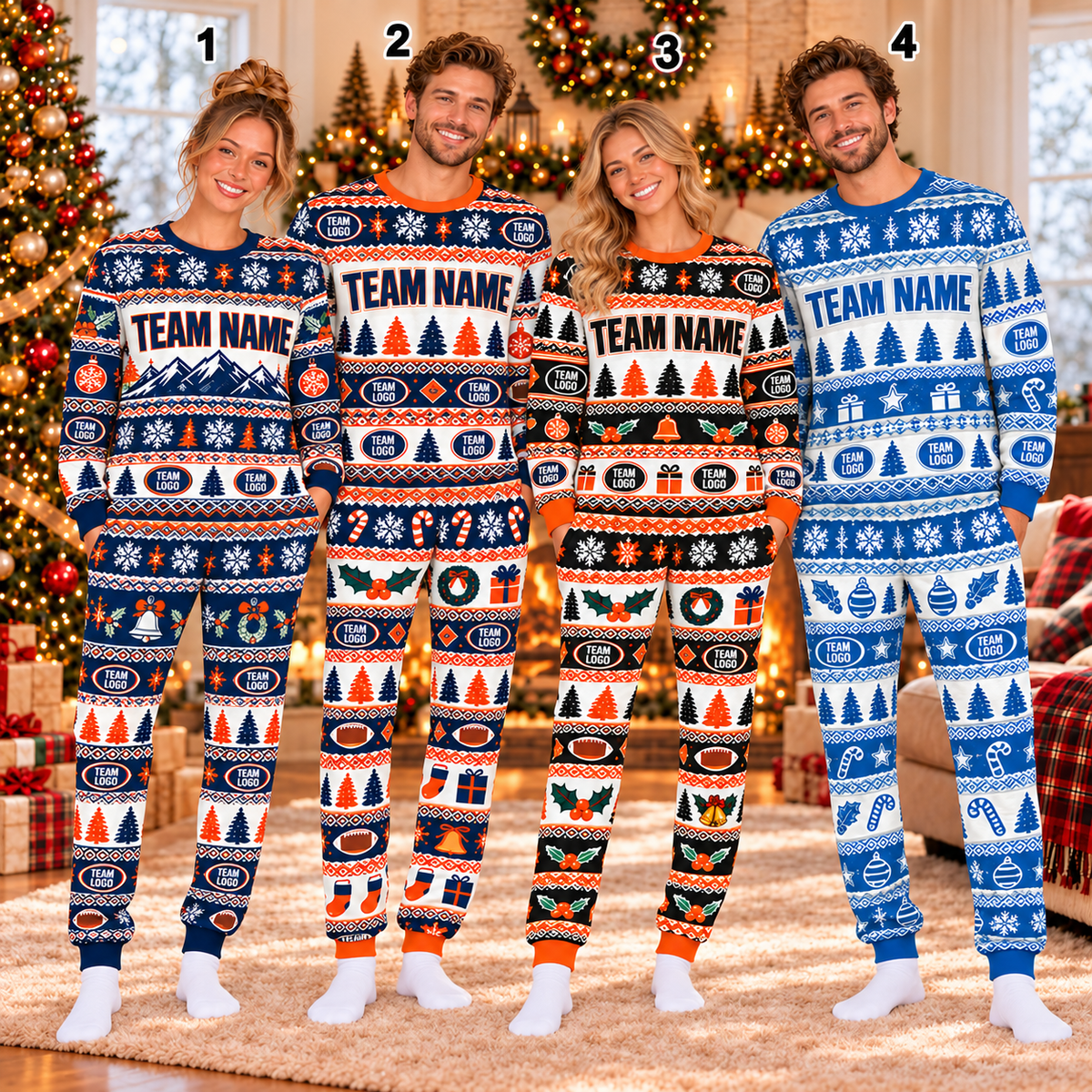 Custom Team Logo Christmas Pajamas, Matching Family Game Day Sleepwear