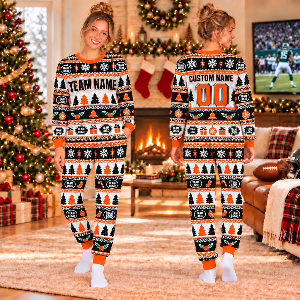 Custom Team Logo Christmas Pajamas, Matching Family Game Day Sleepwear