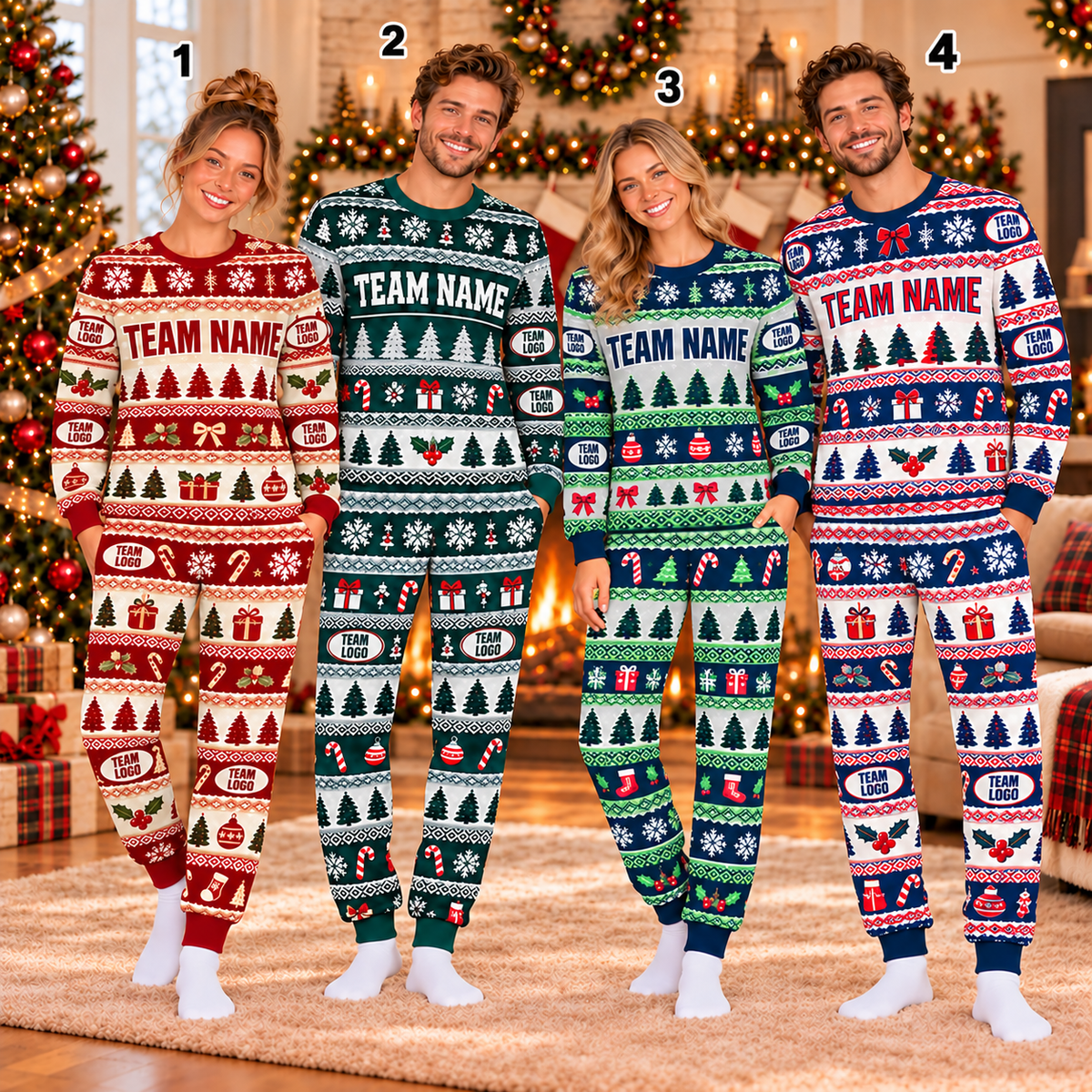 Custom Team Logo Ugly Christmas Pajama Set, Matching Family Holiday Sleepwear