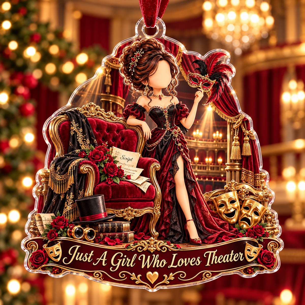 Personalized Theater Christmas Ornament, Custom Drama Girl Actress Gift