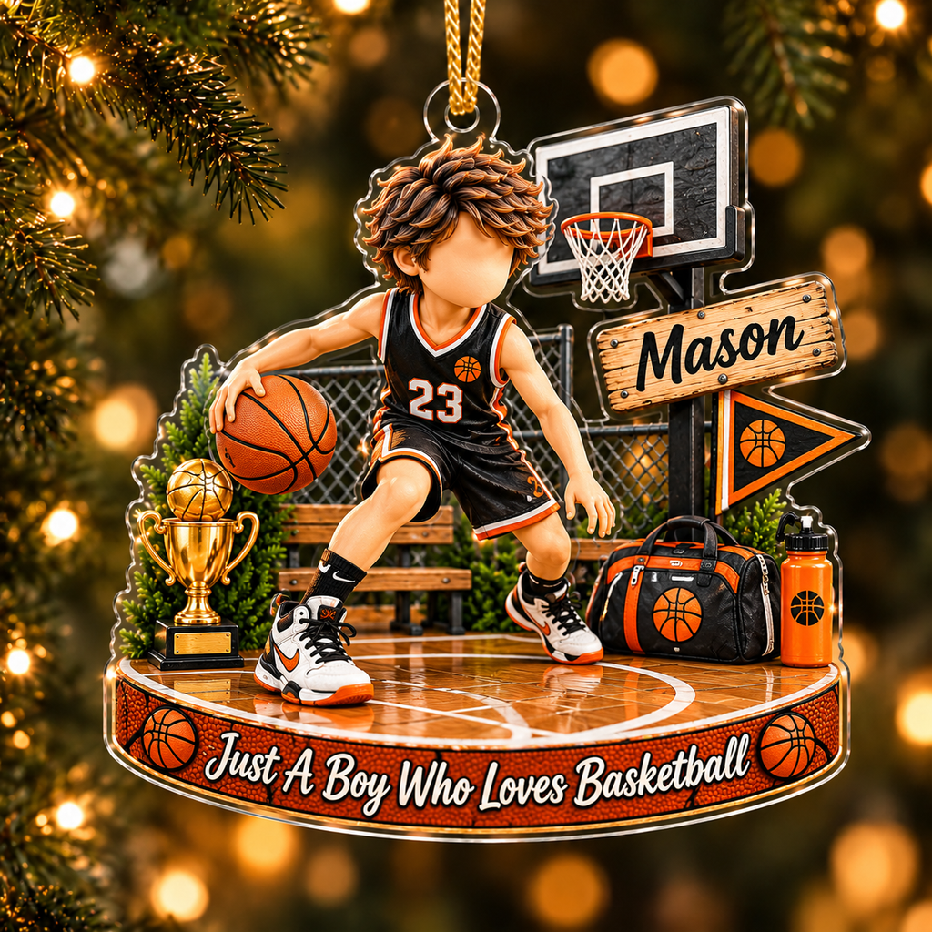 Personalized Basketball Christmas Ornament for Boys, Custom Name & Number
