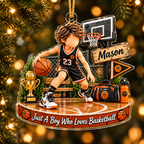 Personalized Basketball Christmas Ornament for Boys, Custom Name & Number