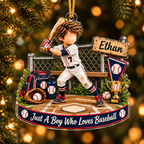 Personalized Baseball Christmas Ornament for Boys, Custom Name & Number Gift
