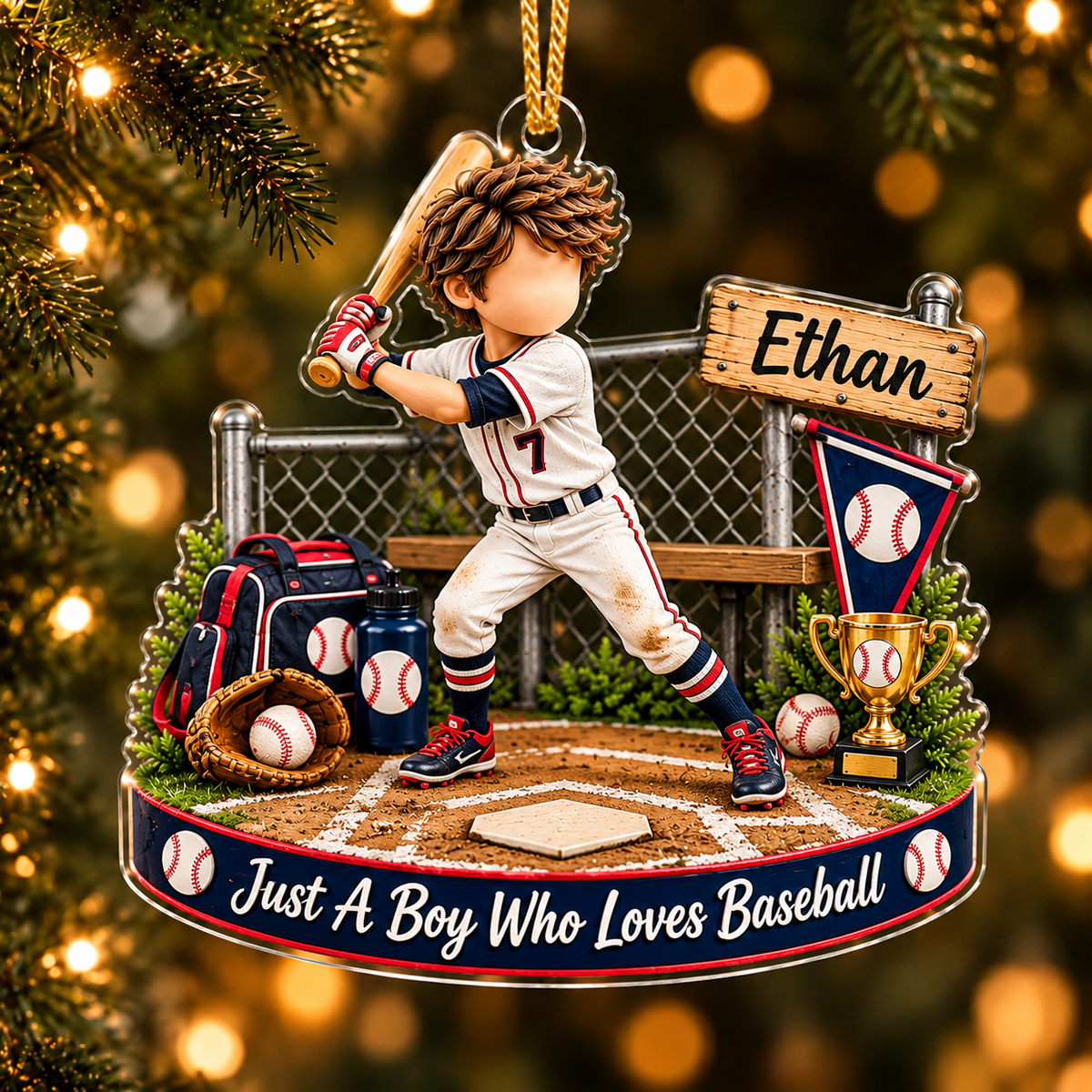 Personalized Baseball Christmas Ornament for Boys, Custom Name & Number Gift