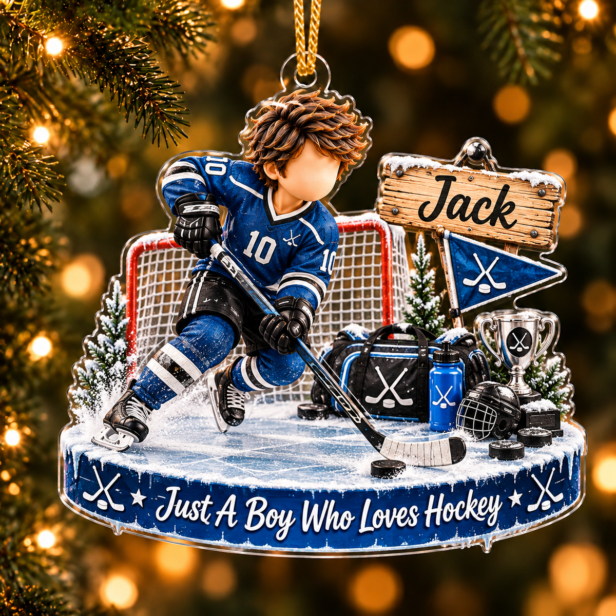 Personalized Hockey Christmas Ornament for Boys, Custom Name & Number Gift