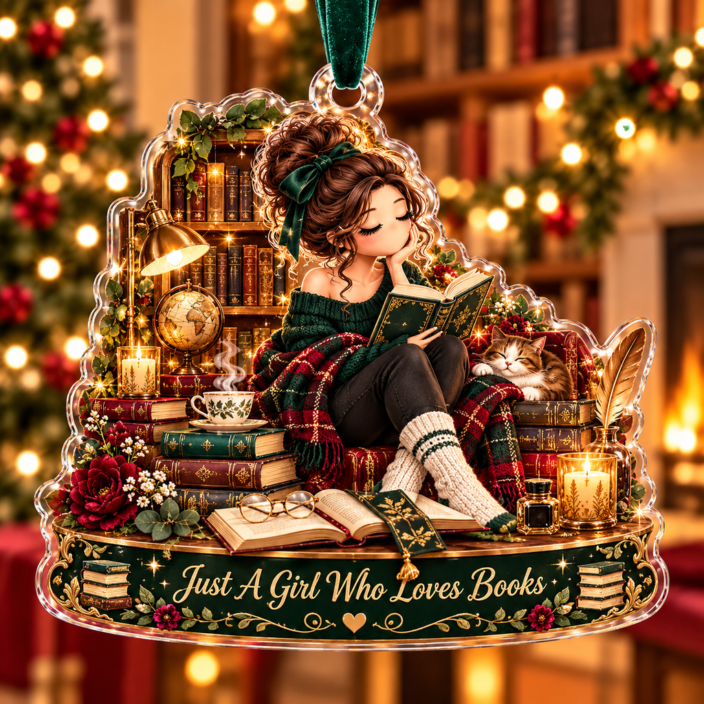 Personalized Book Lover Christmas Ornament, Custom Cozy Reader Holiday Gift