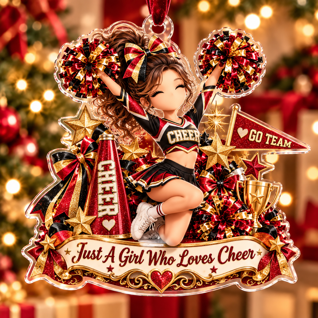 Personalized Game Day Cheerleader Ornament, Cute Custom Cheer Christmas Decor