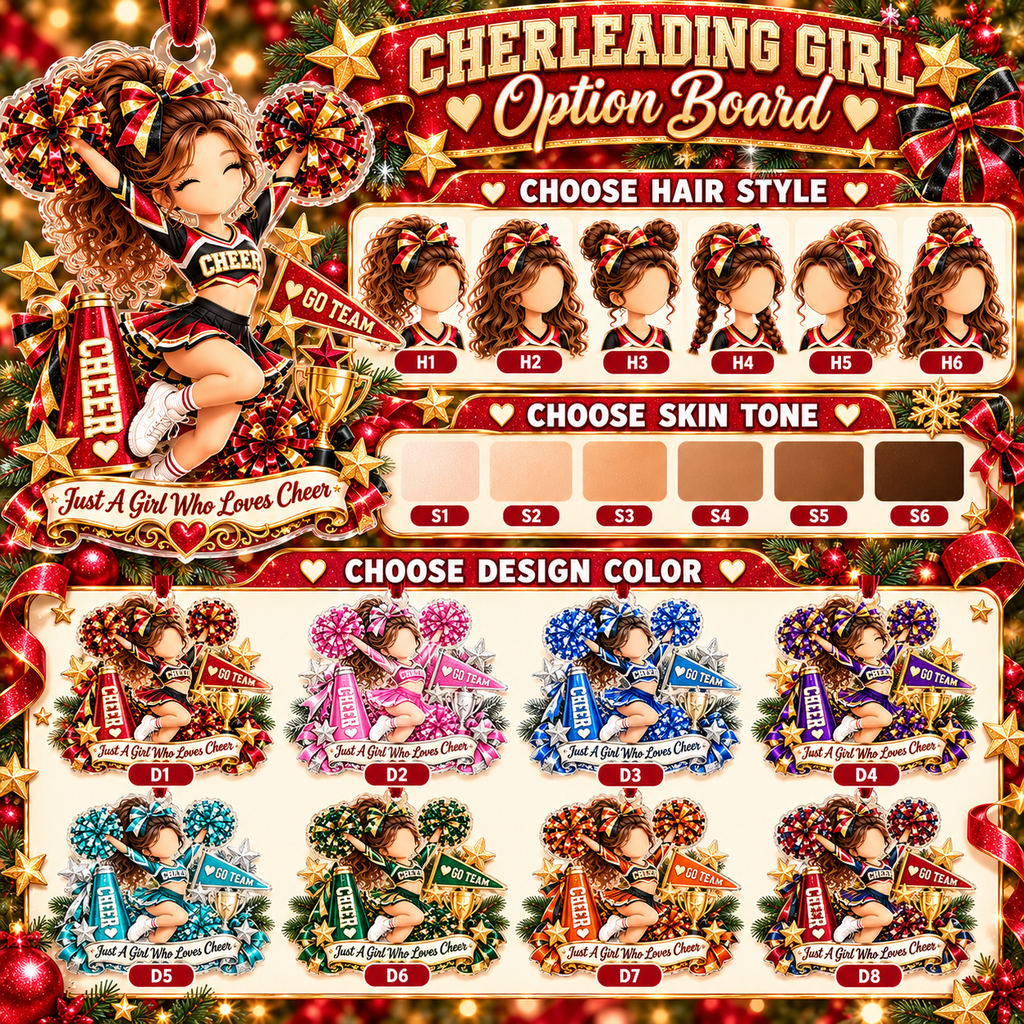 Personalized Game Day Cheerleader Ornament, Cute Custom Cheer Christmas Decor