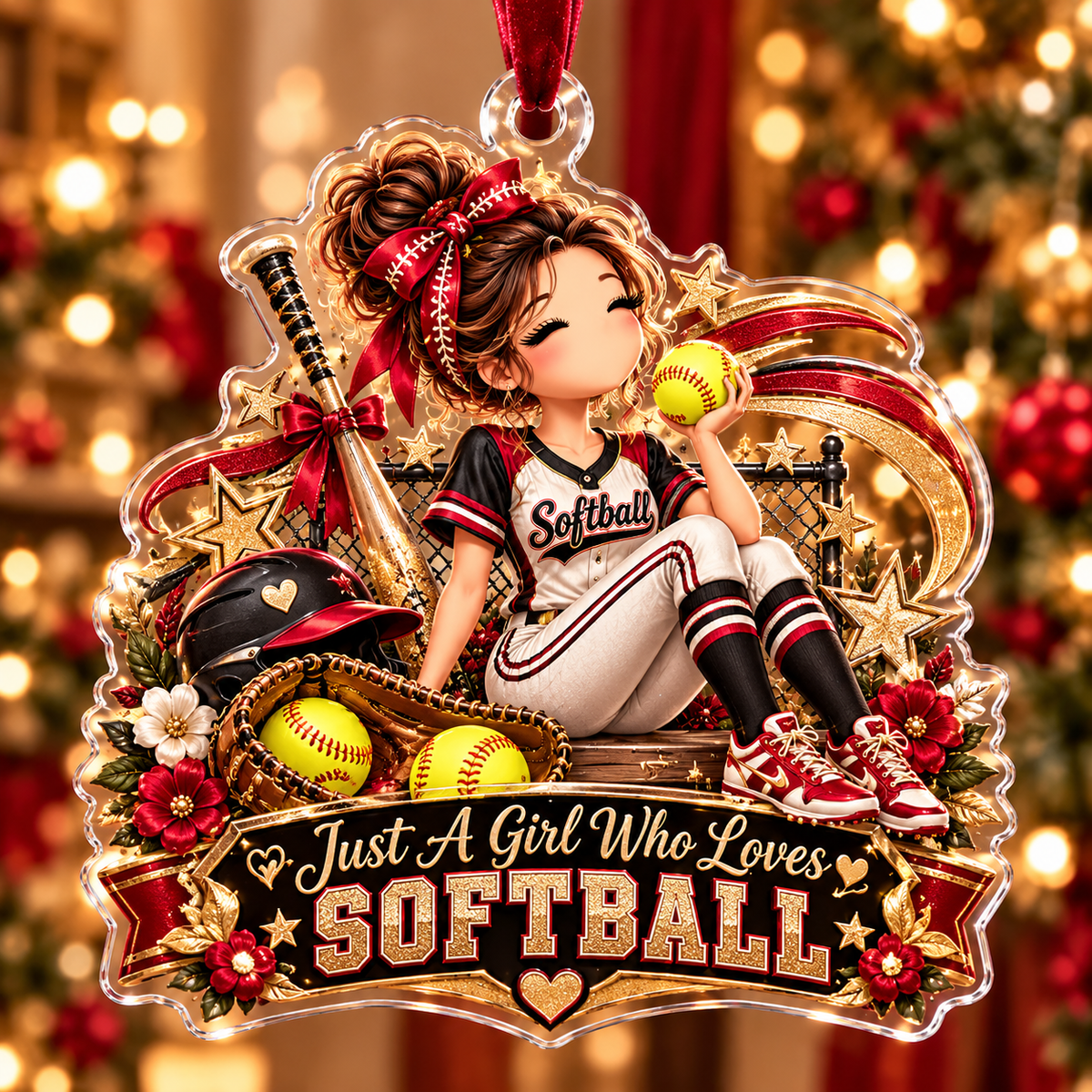 Personalized Softball Star Ornament, Custom Girl Athlete Christmas Keepsake