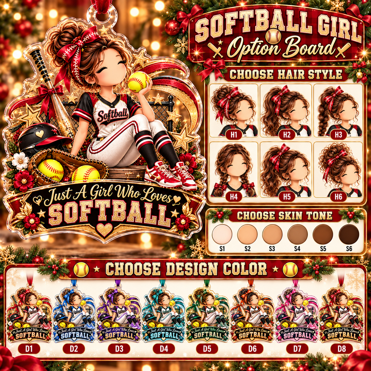 Personalized Softball Star Ornament, Custom Girl Athlete Christmas Keepsake