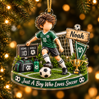 Personalized Soccer Christmas Ornament for Boys, Custom Name & Number Gift